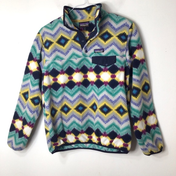 Patagonia Synchila fleece pullover multicolor Aztec green outdoor women small